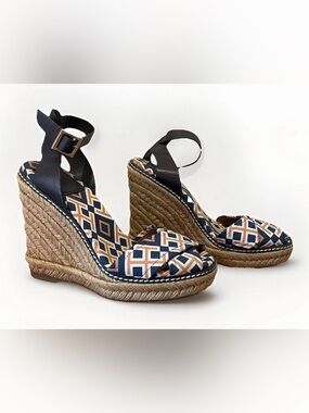 Tory Burch Espadrille Wedges Sandal Size 5B Platform Heel Vacation Beach